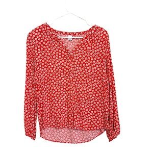 2/$15 Old Navy - Orangish Red & White Floral Long Sleeve Blouse | Size Small
